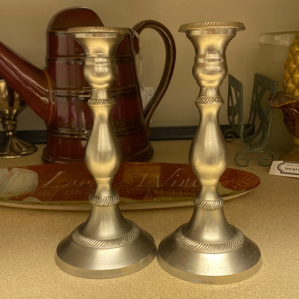 Nickel Finished Candle Holders.